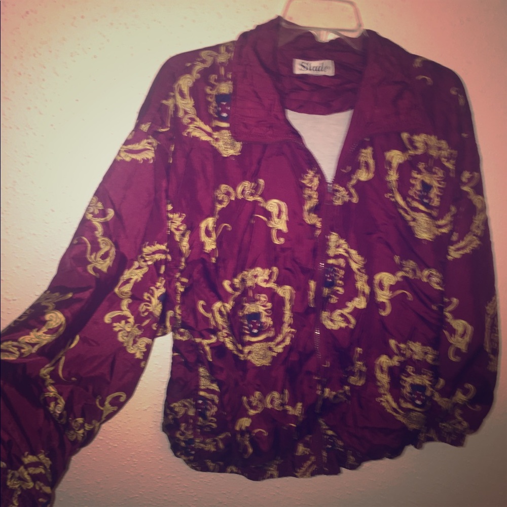 Vintage burgundy and gold windbreaker.